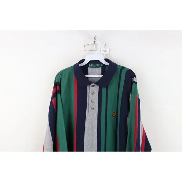 Vtg 90s Streetwear Mens Large Faded Striped Color Block Long Sleeve Rugby Polo - Picture 2 of 14